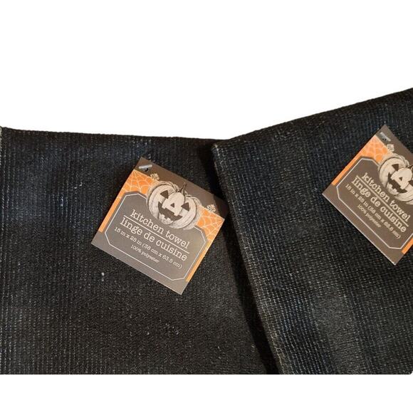 Halloween Kitchen Towels BONE Appetit Skull & Crossbones on Tombstone Web Set 2 - Picture 7 of 8